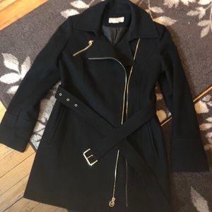 Michael Kors black assymetric peacoat gold zippers